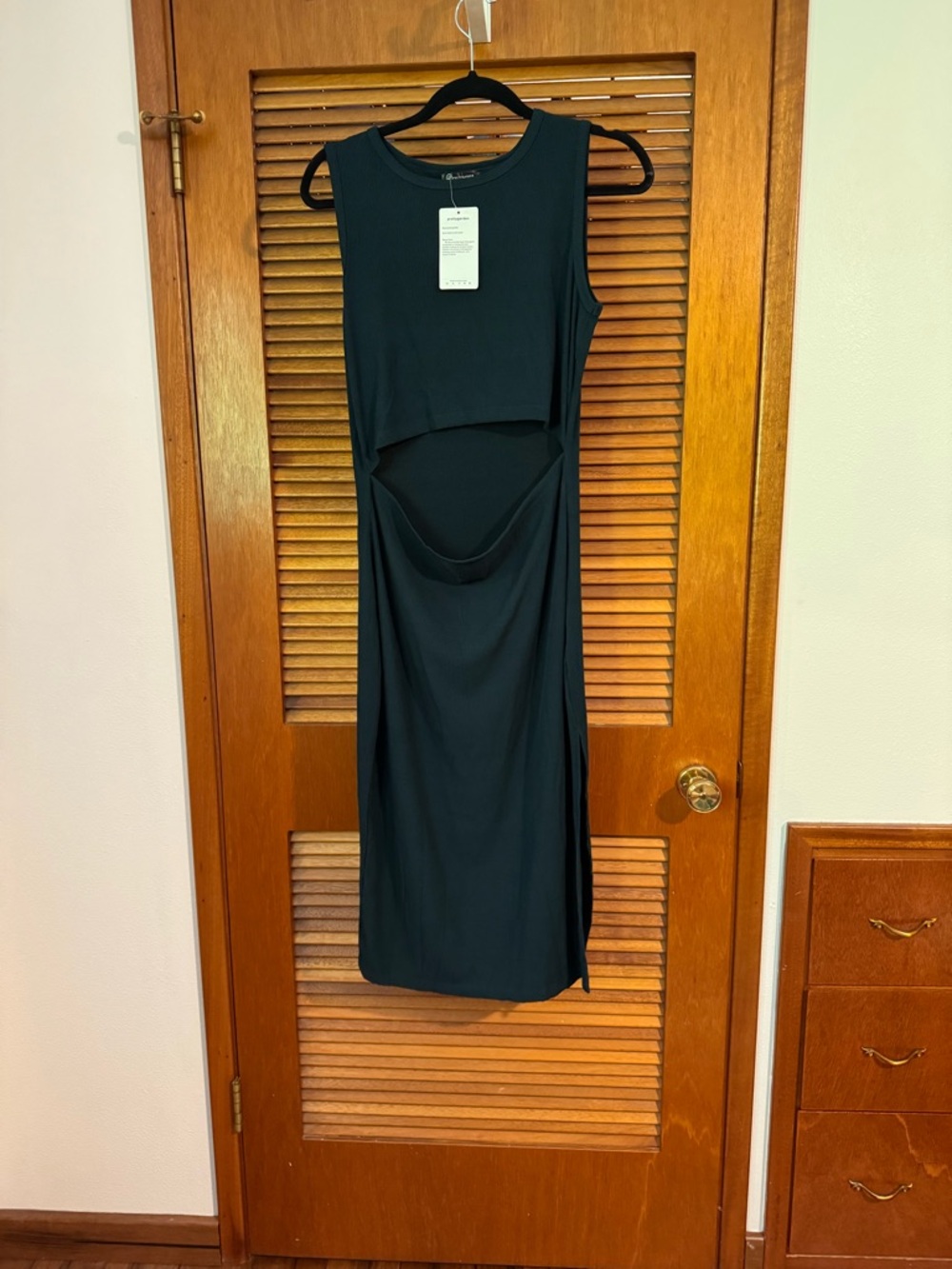 Midi Bodycon Dress Casual Side Slit Sleeveless Knit Cut Out Tank Top Dress - Picture 3 of 6